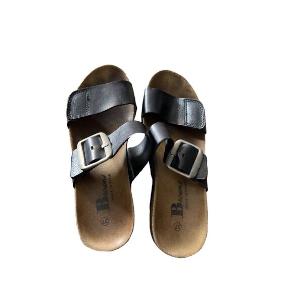Browns Womens Black Leather Strap Comfort Wedge Sandals Size 6 - Picture 5 of 7